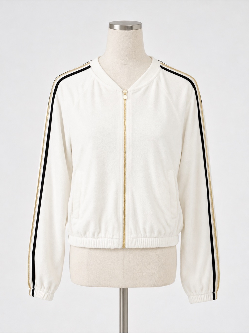 Classic White Zip-Front Track Jacket with Stripe Detail - Picture 1 of 6